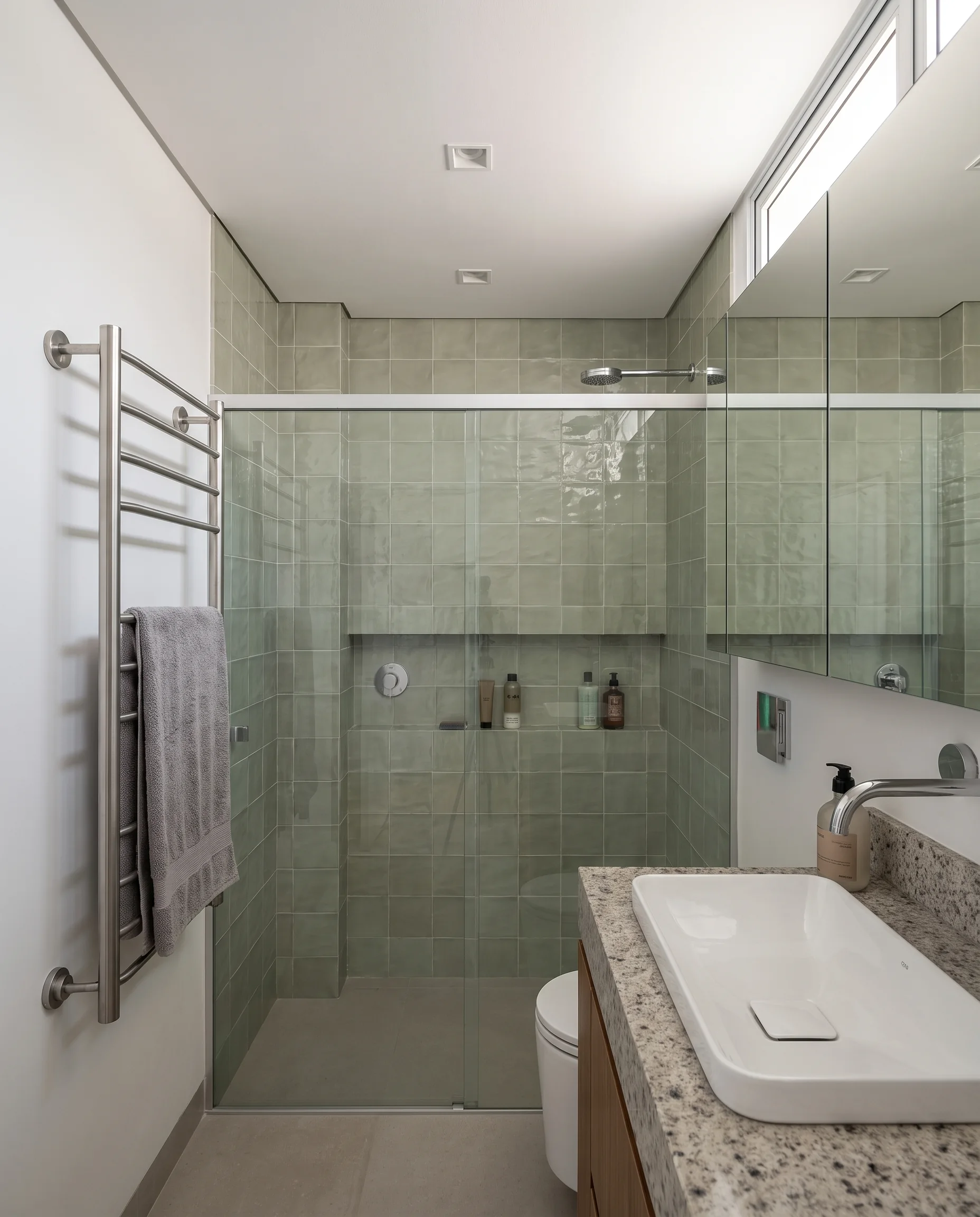 Bathroom shower and vanity view in Apartment LNC