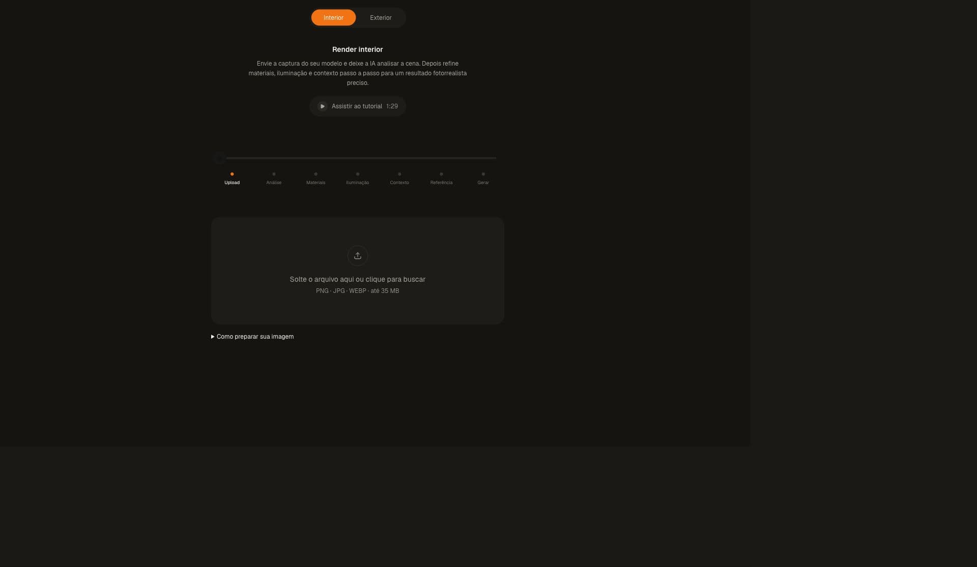 O Render guiado começa com uma imagem limpa do seu modelo.