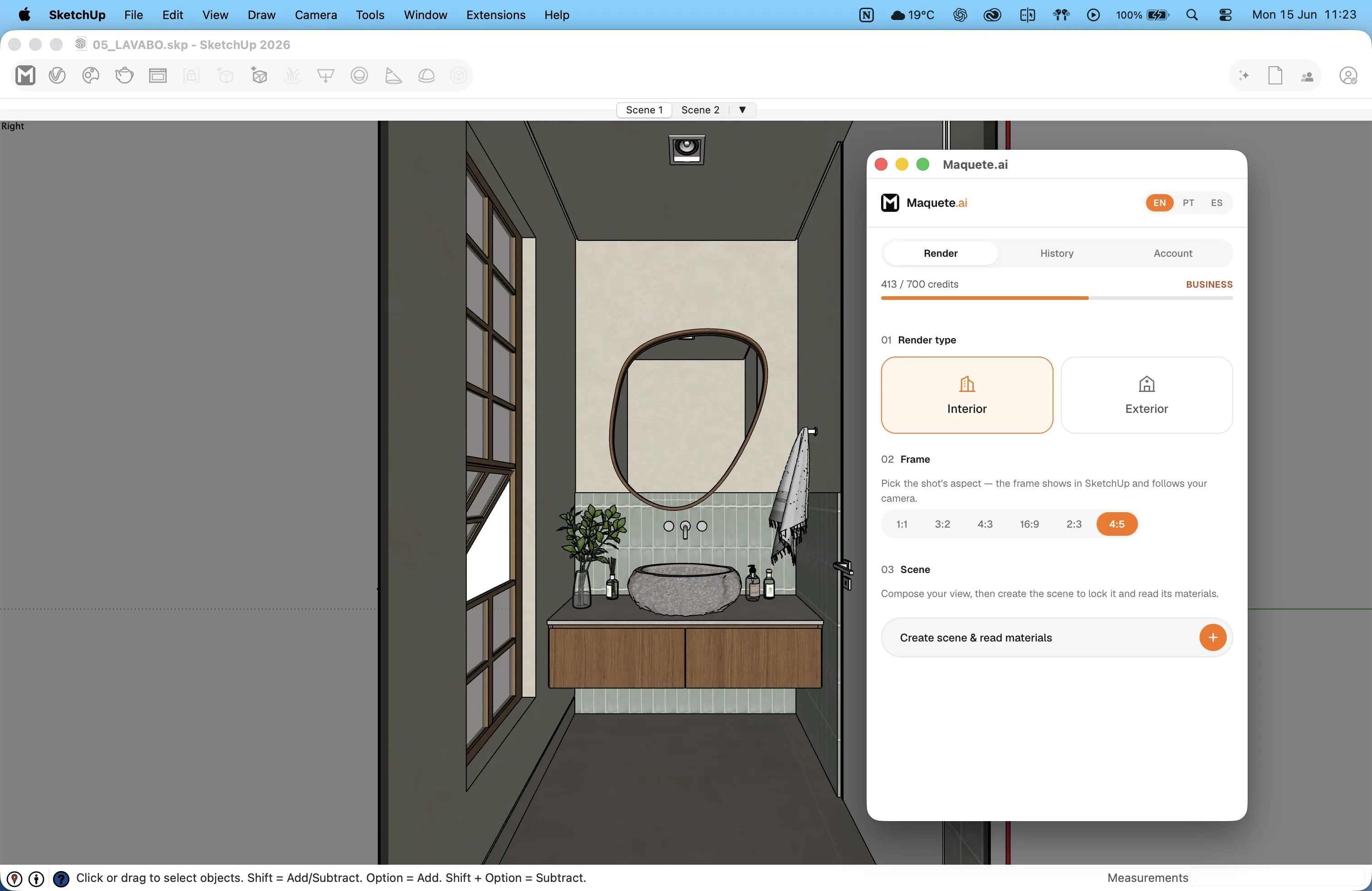 Maquete plugin panel inside SketchUp