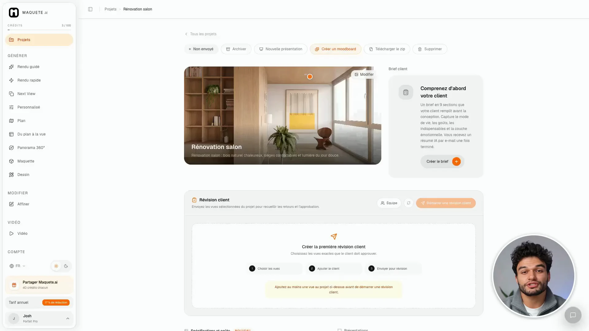 Projets rassemble les images liées et les informations du travail.