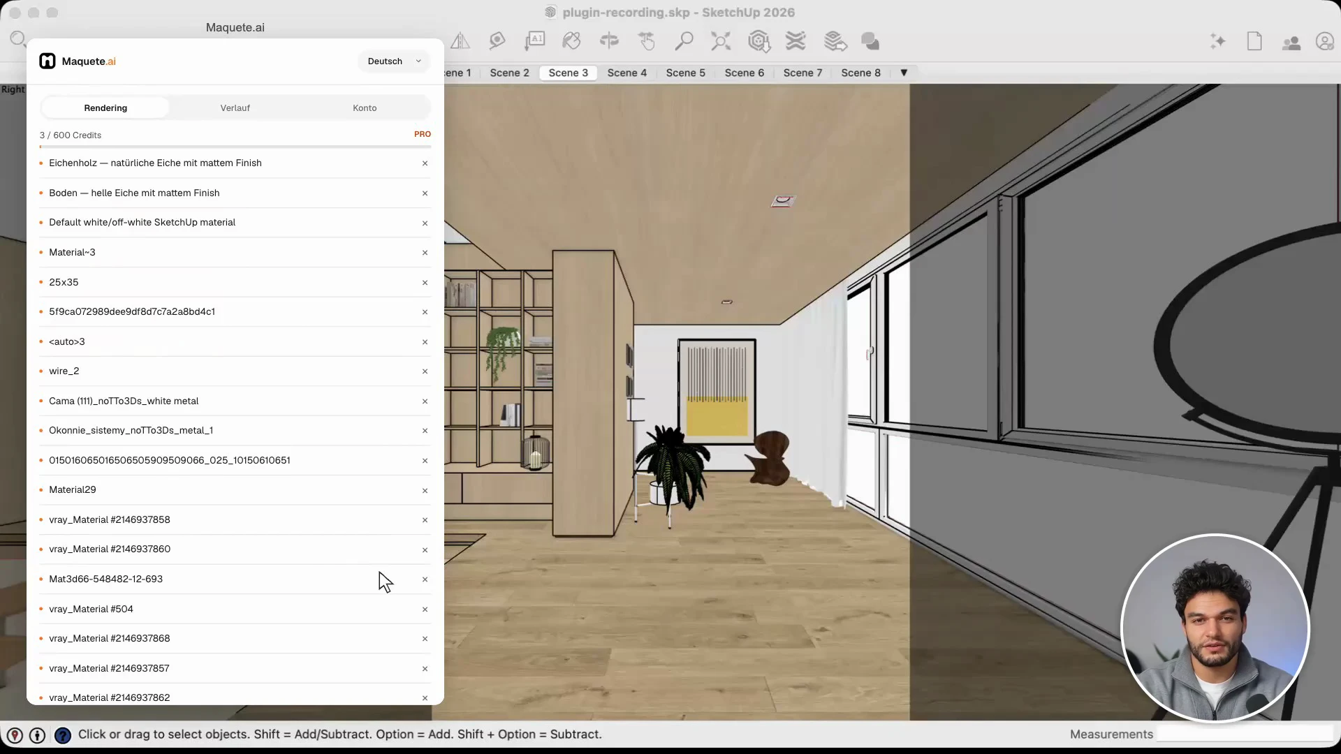 Prüfen Sie die aus SketchUp übernommenen Materialien vor dem Rendern.