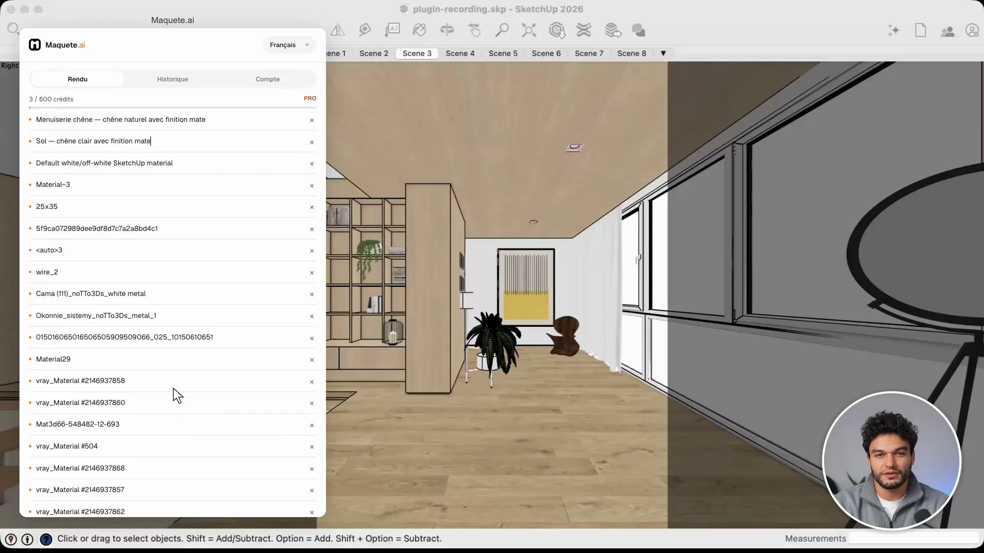 Vérifiez les matériaux capturés dans la scène SketchUp avant de générer.